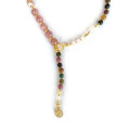 18k Gold plated Pink quartz necklace with Tourmaline , pink Kyanite , colored pearls 