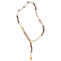 18k Gold plated Pink quartz necklace with Tourmaline , pink Kyanite , colored pearls 
