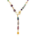 Gold plated Tourmaline necklace with Pearls , Amacitrine , Amethyst , colored Fluorite , ( made with love pendant ). Gold plated Tourmaline necklace with Pearls , Amacitrine , Amethyst , colored Fluorite , ( made with love pendant ).