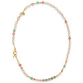  18k Gold plated Pink quartz necklace with Rhodochrosite , Amazonite and colored Pearls 
