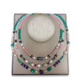 GOLD PLATED FLOURITE 3 LAYRS NECKLACE WITH AMETHYST, MALACHITE, RHODOCHROSITE, PEARLS AND CHERRY QUARTZ GOLD PLATED FLOURITE 3 LAYRS NECKLACE WITH AMETHYST, MALACHITE, RHODOCHROSITE, PEARLS AND CHERRY QUARTZ