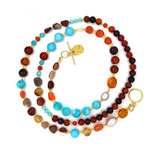 18k gold plated TURQUOISE NECKLACE WITH AMZONTE , CORAL , CITRINE , JASPER , AMBER , PEARLS AND AGATE 18k gold plated TURQUOISE NECKLACE WITH AMZONTE , CORAL , CITRINE , JASPER , AMBER , PEARLS AND AGATE