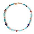 18K GOLD PLATED AQUAMARINE NECLACE WITH CHERRY QUARTZ , LAPIS RUBI AGATE AND TURQUOISE 18K GOLD PLATED AQUAMARINE NECLACE WITH CHERRY QUARTZ , LAPIS RUBI AGATE AND TURQUOISE