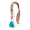 GOLD PLATED TURQUOISE NECKLACE WITH KYANITE , PINK QUARTZ , AMBER , RED CORAL , AMETHYST , RED AGATE GOLD PLATED TURQUOISE NECKLACE WITH KYANITE , PINK QUARTZ , AMBER , RED CORAL , AMETHYST , RED AGATE