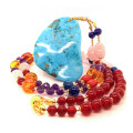 GOLD PLATED TURQUOISE NECKLACE WITH KYANITE , PINK QUARTZ , AMBER , RED CORAL , AMETHYST , RED AGATE GOLD PLATED TURQUOISE NECKLACE WITH KYANITE , PINK QUARTZ , AMBER , RED CORAL , AMETHYST , RED AGATE