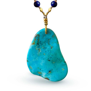 GOLD PLATED TURQUOISE NECKLACE WITH KYANITE , PINK QUARTZ , AMBER , RED CORAL , AMETHYST , RED AGATE 