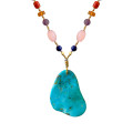 GOLD PLATED TURQUOISE NECKLACE WITH KYANITE , PINK QUARTZ , AMBER , RED CORAL , AMETHYST , RED AGATE GOLD PLATED TURQUOISE NECKLACE WITH KYANITE , PINK QUARTZ , AMBER , RED CORAL , AMETHYST , RED AGATE