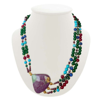 18k GOLD PLATED RUBI ZOISITE , TURQUOISE , GARNET , KYANITE , PINK RUBI , GREEN JAIDE AND RUBI AGATE 