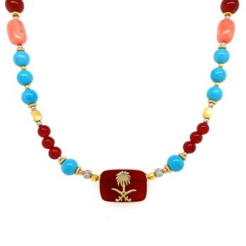 24K GOLD PLATED RED AGATE WITH TURQUOISE , CORAL , RED AGATE 
