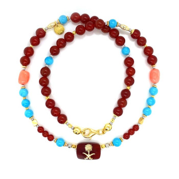 24K GOLD PLATED RED AGATE WITH TURQUOISE , CORAL , RED AGATE 