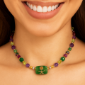 24K GOLD PLATED GREEN AGATE WITH AMETHUST , PERIDOT , RUBY ZOISITE, RUBY PINK AND GREEN JADE