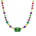 24K GOLD PLATED GREEN AGATE WITH AMETHUST , PERIDOT , RUBY ZOISITE, RUBY PINK AND GREEN JADE