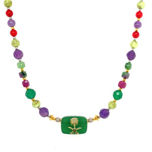 24K GOLD PLATED GREEN AGATE WITH AMETHUST , PERIDOT , RUBY ZOISITE, RUBY PINK AND GREEN JADE