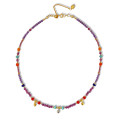 18K GOLD PLATED TURQUOISE NECKLACE WITH AMETHYS, RUBY, CORAL, LAPIS, ORANGE AGATE AND GARNET