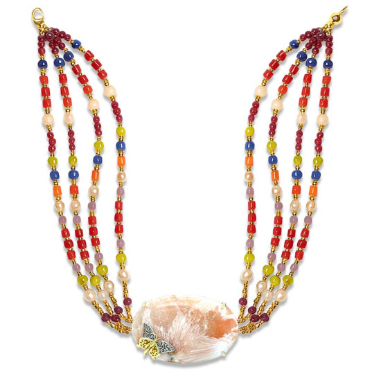 18K GOLD PLATED CHOKER NECKLACE WITH SELENITE, RUBY, GARNET, RED CORAL, PURPLE CORAL, LAPIS LAZULI AND ANGEL SKIN CORAL