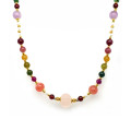 WHITE QUARTZ NECKLACE WITH GARNET, PEARL, RHODOCROSITE, COLORED TOURMALINE, PURPLE KYANITE, AND WHITE QUARTZ