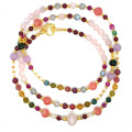 WHITE QUARTZ NECKLACE WITH GARNET, PEARL, RHODOCROSITE, COLORED TOURMALINE, PURPLE KYANITE, AND WHITE QUARTZ