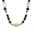 WHITE QUARTZ NECKLACE WITH EMERALD, KYANITE, MULTI-COLOR TIGER EYE, RUBY AGATE, AND GREEN AMETHYST