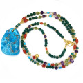 RANDOM TURQUOISE NECKLACE WITH GREEN CHLORITE, PERIDOT, AMETHYST, AND CORAL