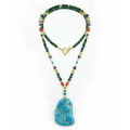RANDOM TURQUOISE NECKLACE WITH GREEN CHLORITE, PERIDOT, AMETHYST, AND CORAL