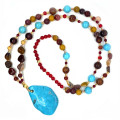 TURQUOISE NECKLACE WITH MULTICOLOR JASPER, TURQUOISE HOWLITE, GARNET, AND RUBY AGATE