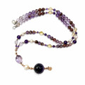 AMETHYST BEADED NECKLACE WITH PEARL, OVAL AMETRINE, FACETED AMETHYST, CITRINE, AND AMETRINE AMETHYST BEADED NECKLACE WITH PEARL, OVAL AMETRINE, FACETED AMETHYST, CITRINE, AND AMETRINE