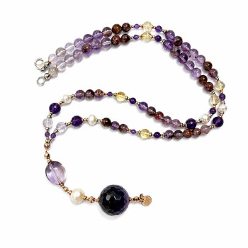 AMETHYST BEADED NECKLACE WITH PEARL, OVAL AMETRINE, FACETED AMETHYST, CITRINE, AND AMETRINE