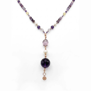 AMETHYST BEADED NECKLACE WITH PEARL, OVAL AMETRINE, FACETED AMETHYST, CITRINE, AND AMETRINE