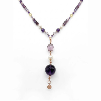 AMETHYST BEADED NECKLACE WITH PEARL, OVAL AMETRINE, FACETED AMETHYST, CITRINE, AND AMETRINE