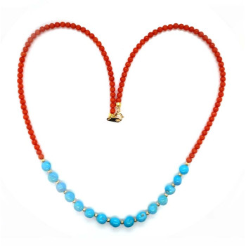 TURQUOISE AND CORAL NECKLACE WITH GOLD CONNECTORS
