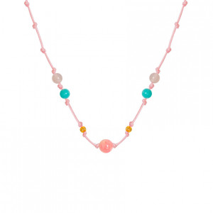rhodochrosite thread necklace with amazonite , amazonite , pink quartz and coke wood