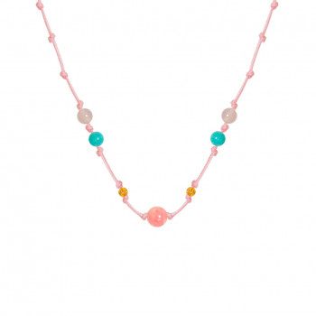 rhodochrosite thread necklace with amazonite , amazonite , pink quartz and coke wood