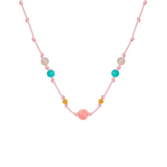 rhodochrosite thread necklace with amazonite , amazonite , pink quartz and coke wood