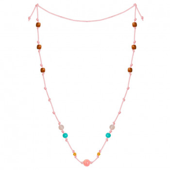 rhodochrosite thread necklace with amazonite , amazonite , pink quartz and coke wood