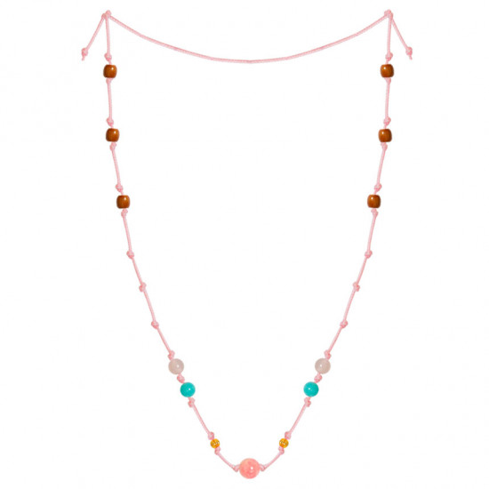 rhodochrosite thread necklace with amazonite , amazonite , pink quartz and coke wood