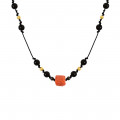 coral thread necklace with onyx