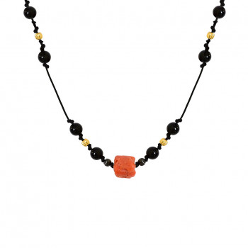 coral thread necklace with onyx