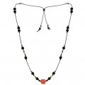 coral thread necklace with onyx