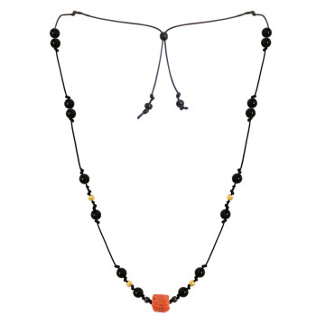coral thread necklace with onyx