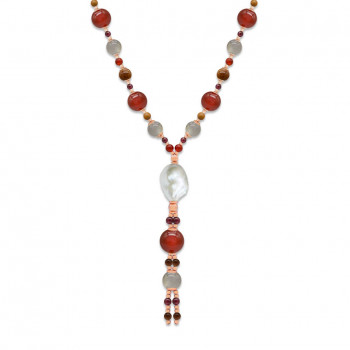 random pearls necklace with garnet , red agate , labradorite and coke wood 