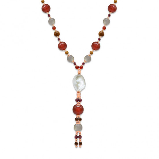 random pearls necklace with garnet , red agate , labradorite and coke wood random pearls necklace with garnet , red agate , labradorite and coke wood