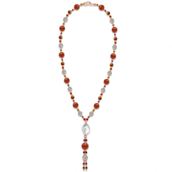 random pearls necklace with garnet , red agate , labradorite and coke wood random pearls necklace with garnet , red agate , labradorite and coke wood