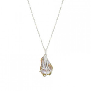 Silver chain with random pearl stone with zircon
