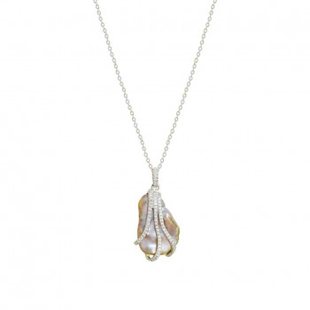 Silver chain with random pearl stone with zircon