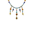 24K GOLD PLATED AMBER NECKLACE WITH TURQUOISE, LAPIS LAZULI, CORAL,BLUE AGATE