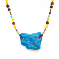 24K GOLD PLATED TURQUOISE NECKLACE WITH RUBY, YELLOW AGATE, LAPIS LAZULI, PEARL, AND GARNET