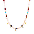 24K GOLD PLATED PINK QUARTZ NECKLACE WITH LAPIS, RUBY, TURQUOISE, PEARL, AND AMETHYST