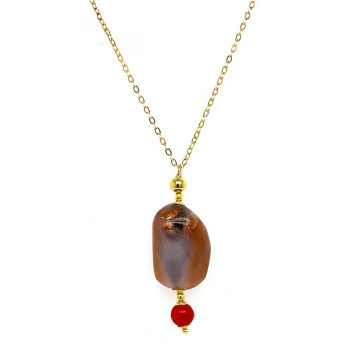 18K GOLD PLATED FIRE OPAL NECKLACE WITH RED CORAL