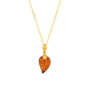 GOLD PLATED AMBER NECKLACE LEAF SHAPE