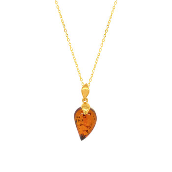 GOLD PLATED AMBER NECKLACE LEAF SHAPE